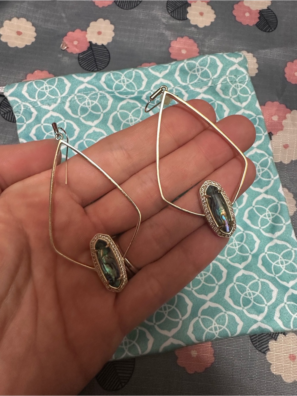 Kendra Scott discontinued rare Open Geometric Earrings with Abalone Inlay